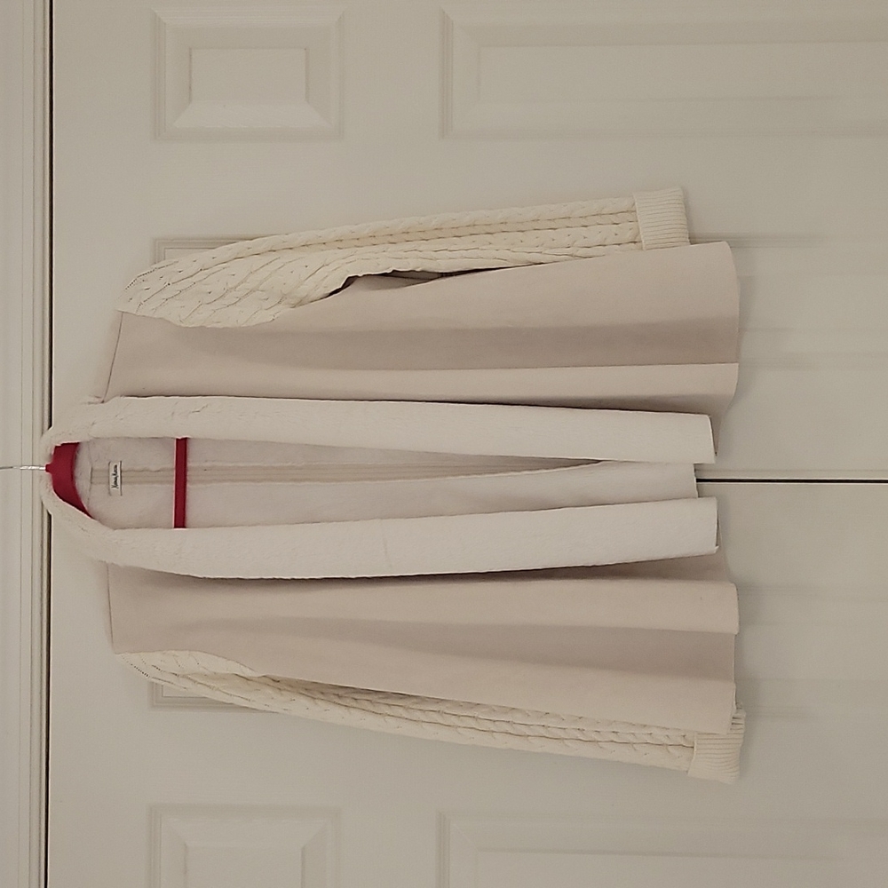 NeimanMarcus Faux suede/sherpa ivory sweater jacket Sz. M